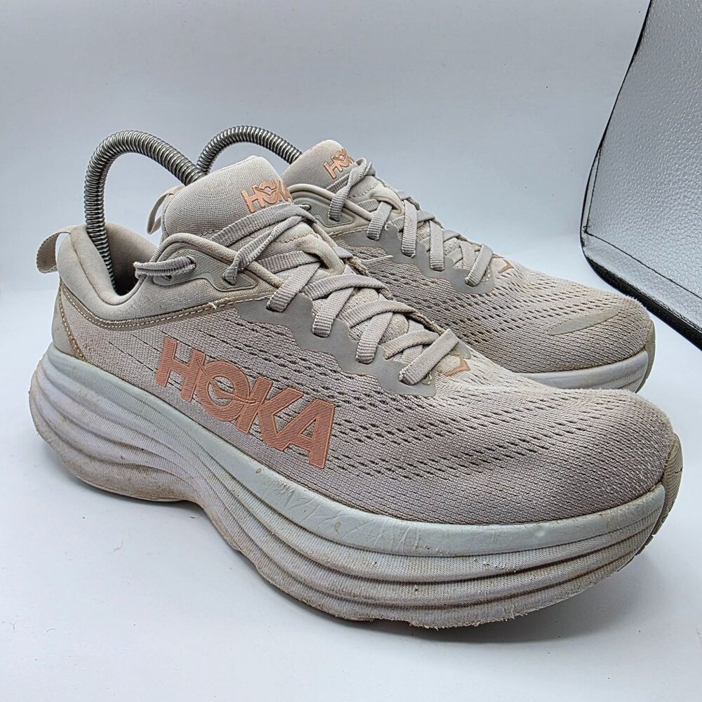 Hoka One One Bondi 8 Womens Size 8.5 B Gray White Athletic Running Shoes